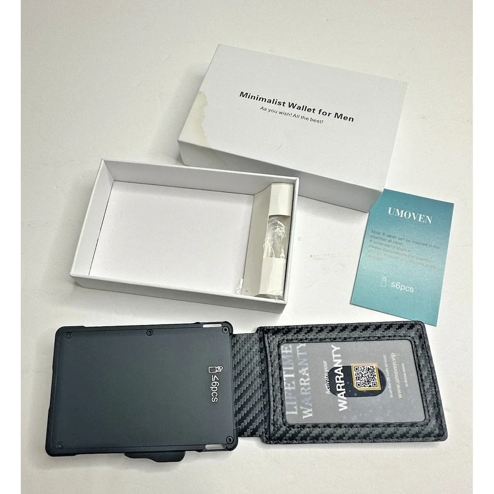 UMOVEN RFID Blocking Minimalist Wallet Carbon Fiber Style Money Clip Front